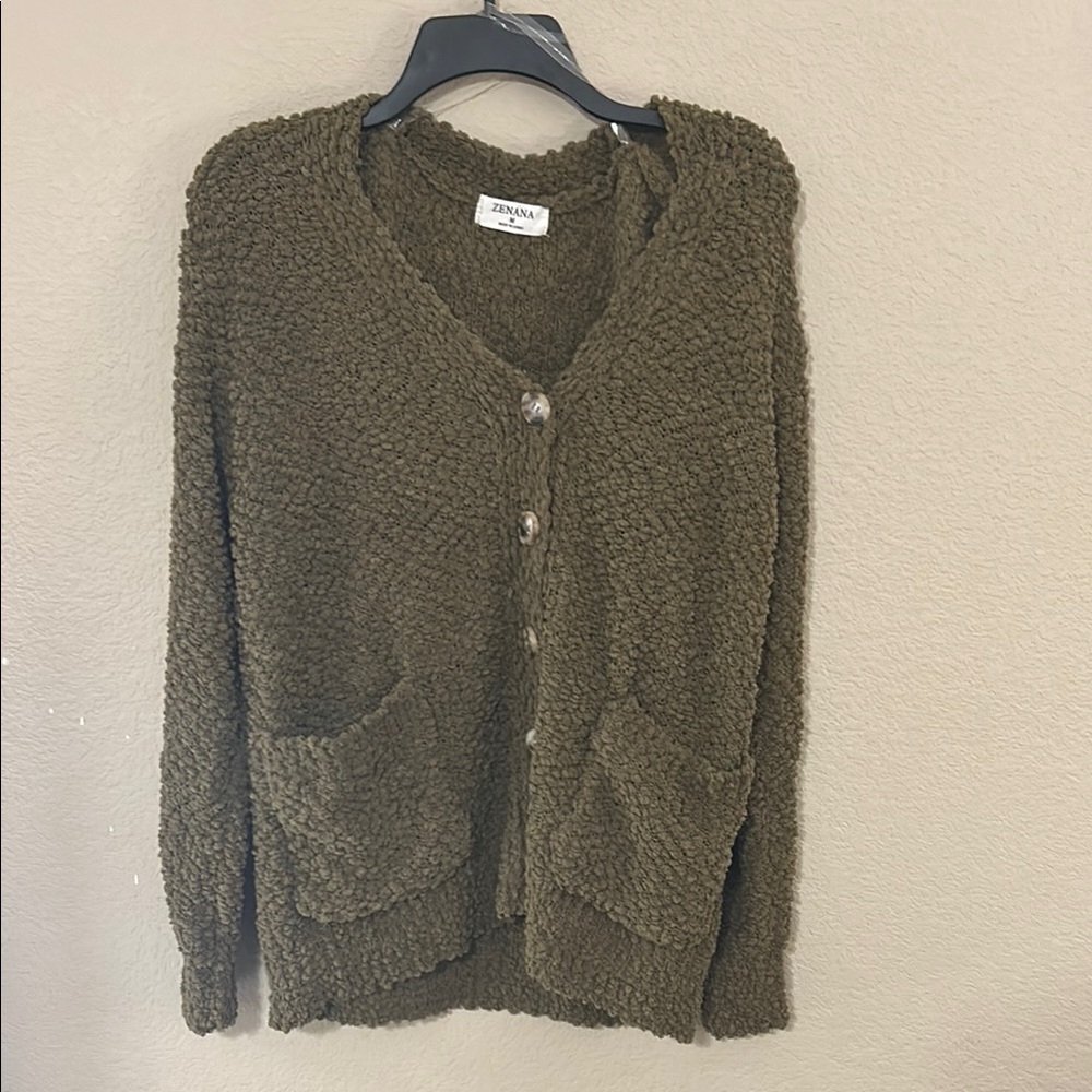 Zara Khaki Textured Women's Cardigan